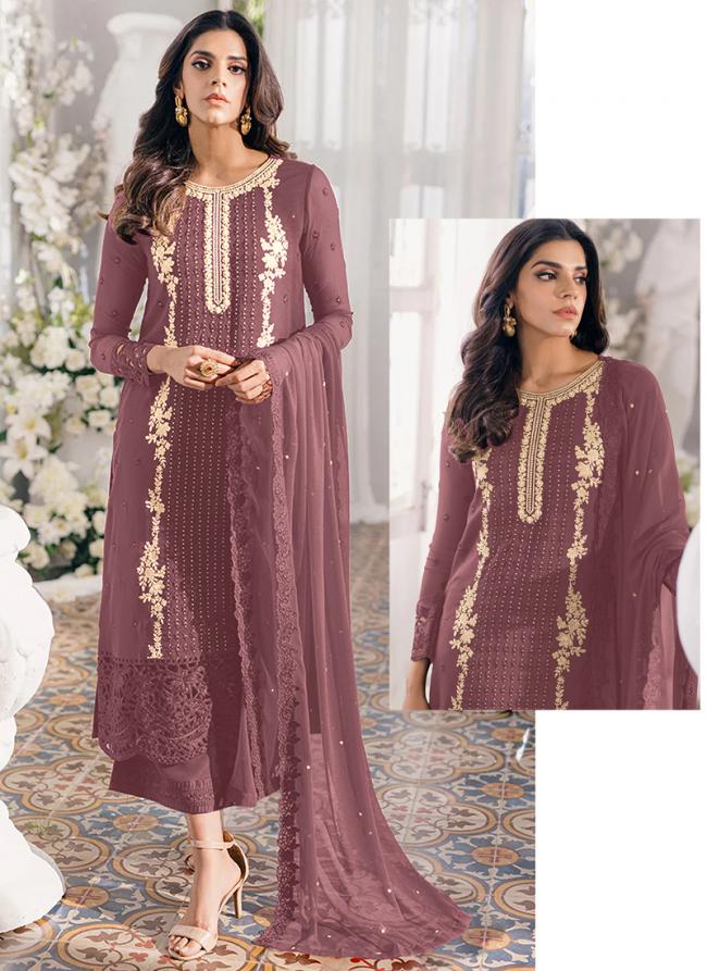 Faux Georgette Dark Pink Eid Wear Embroidery Work Pakistani Suit